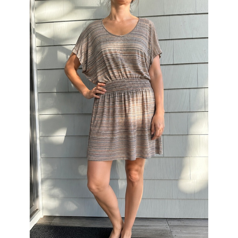 M‎ Missoni Italy Space Dye Knit Dress Smocked Waist Sheer Overlay M/L